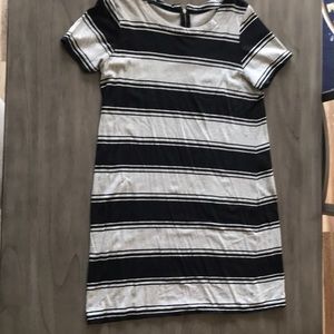 Grey & Black Striped T-shirt Dress